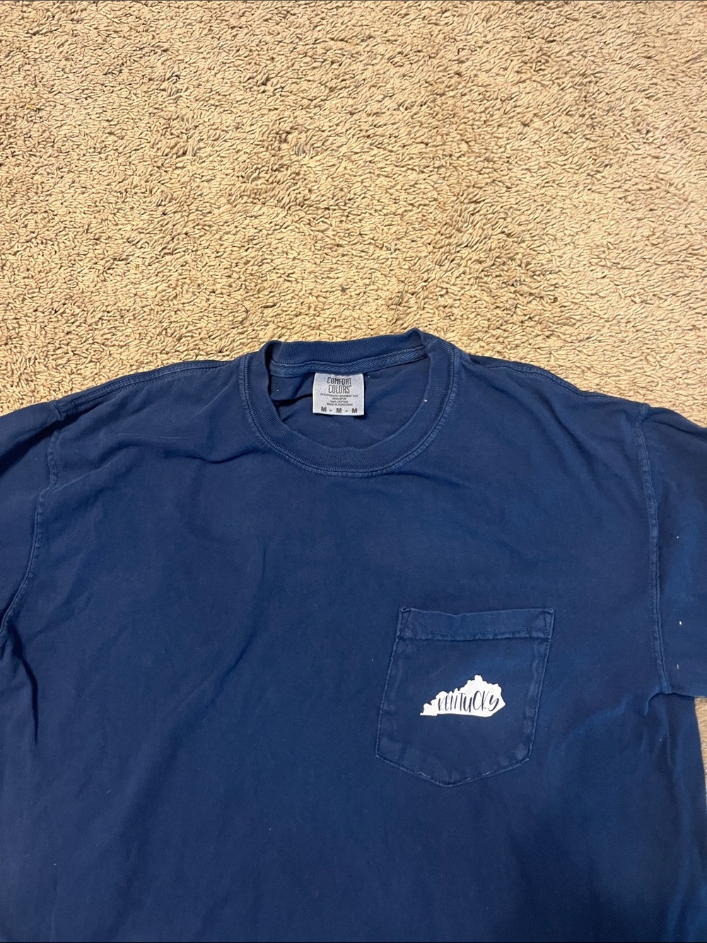 Comfort Colors Navy Short Sleeve Pocket Tee with White Logo